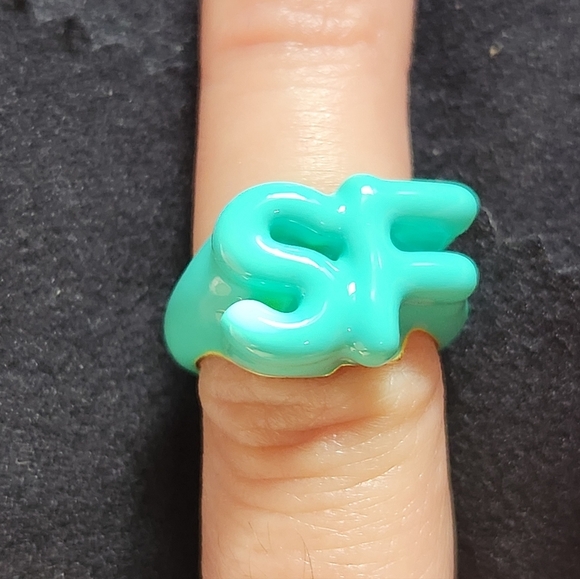 BaubleBar Enamel Initial Ring Turquoise Size 3 - Picture 3 of 9